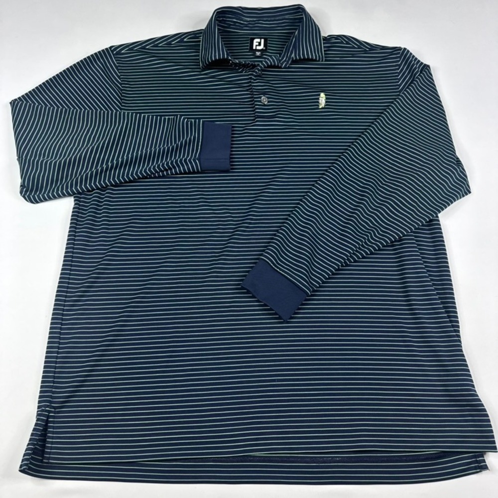 FootJoy Long Sleeve Polo Shirt Mens XL Navy Blue Striped Golf Top - Picture 2 of 10